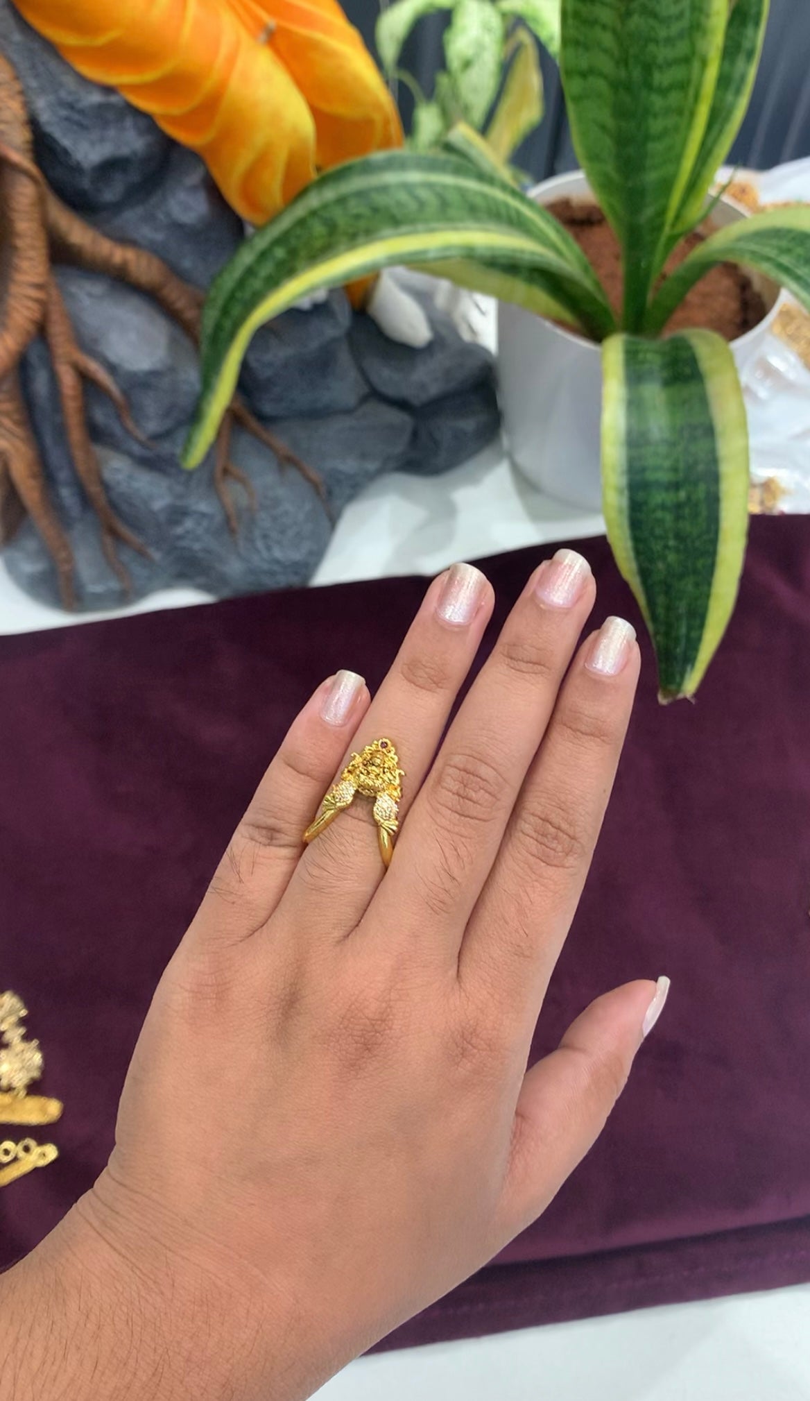 Beautiful Lakshmi devi & peacock design finger ring