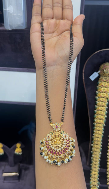 Beautiful Lakshmi devi locket with blackbeads chain 18 inchs long