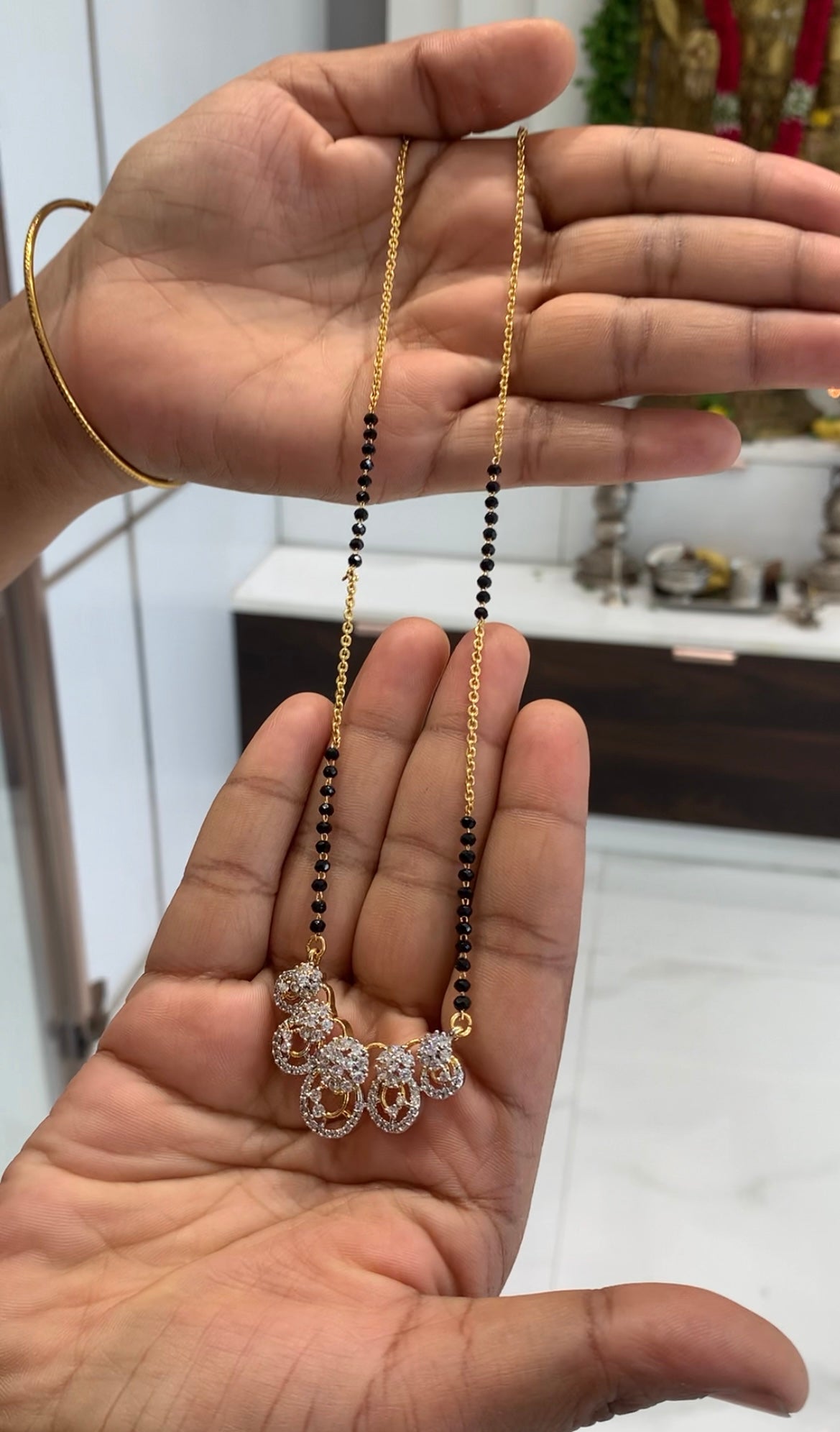 Beautiful GJ polish white stone pendant with handmaking blackbeads & chandraharam chain 18 inchs long