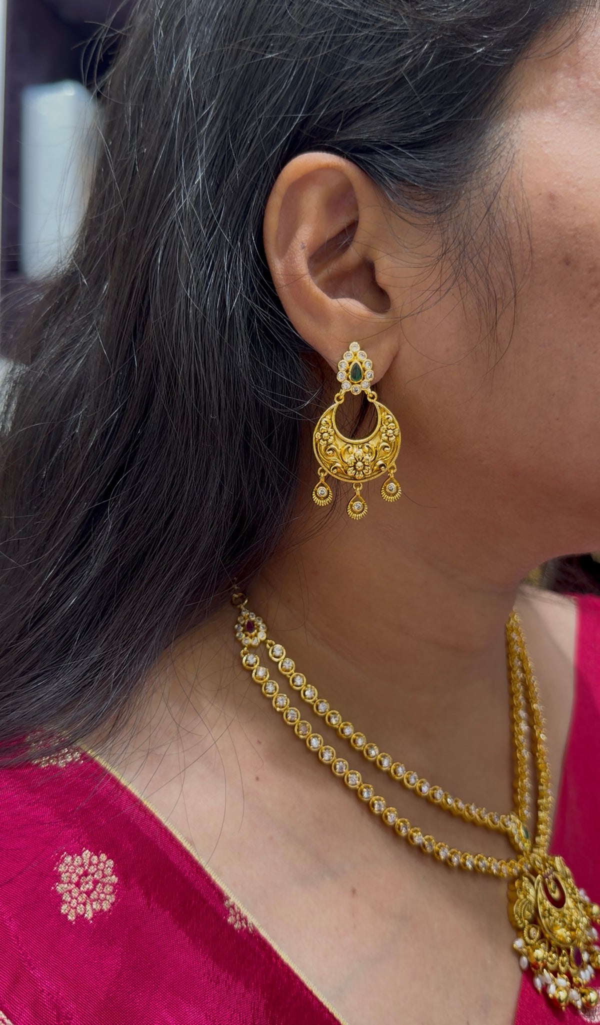 Beautiful chandbali model double step necklace with pushback earrings