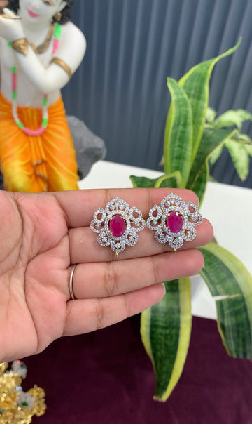 Beautiful GJ polish pink stone ear studs with screwback
