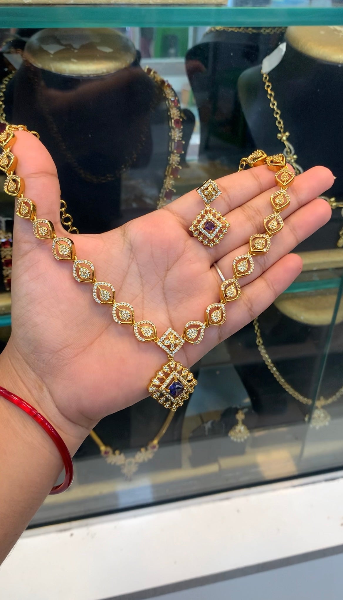 Beautiful CZ stones necklace with pushback earrings