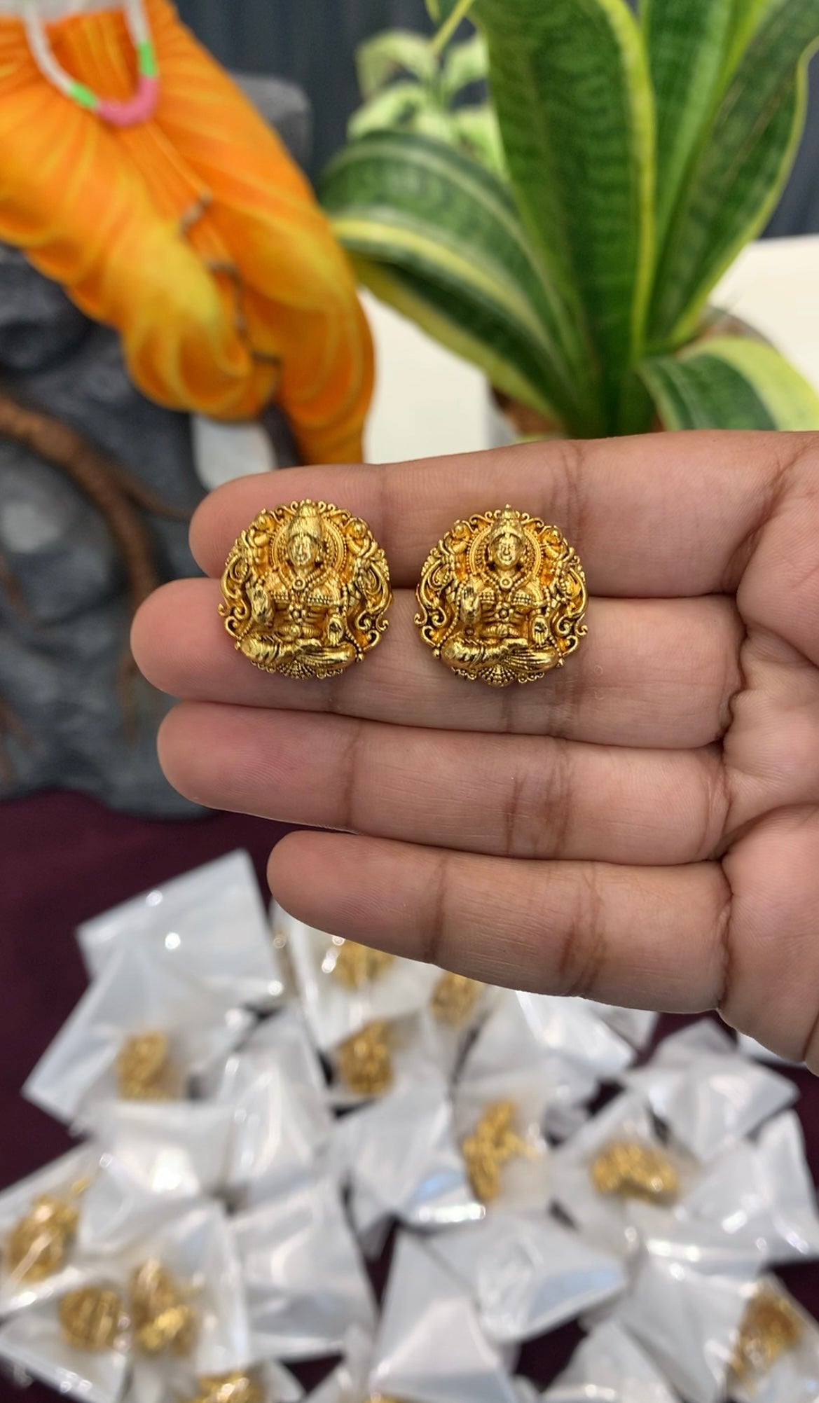 Beautiful Lakshmi devi studs with pushback