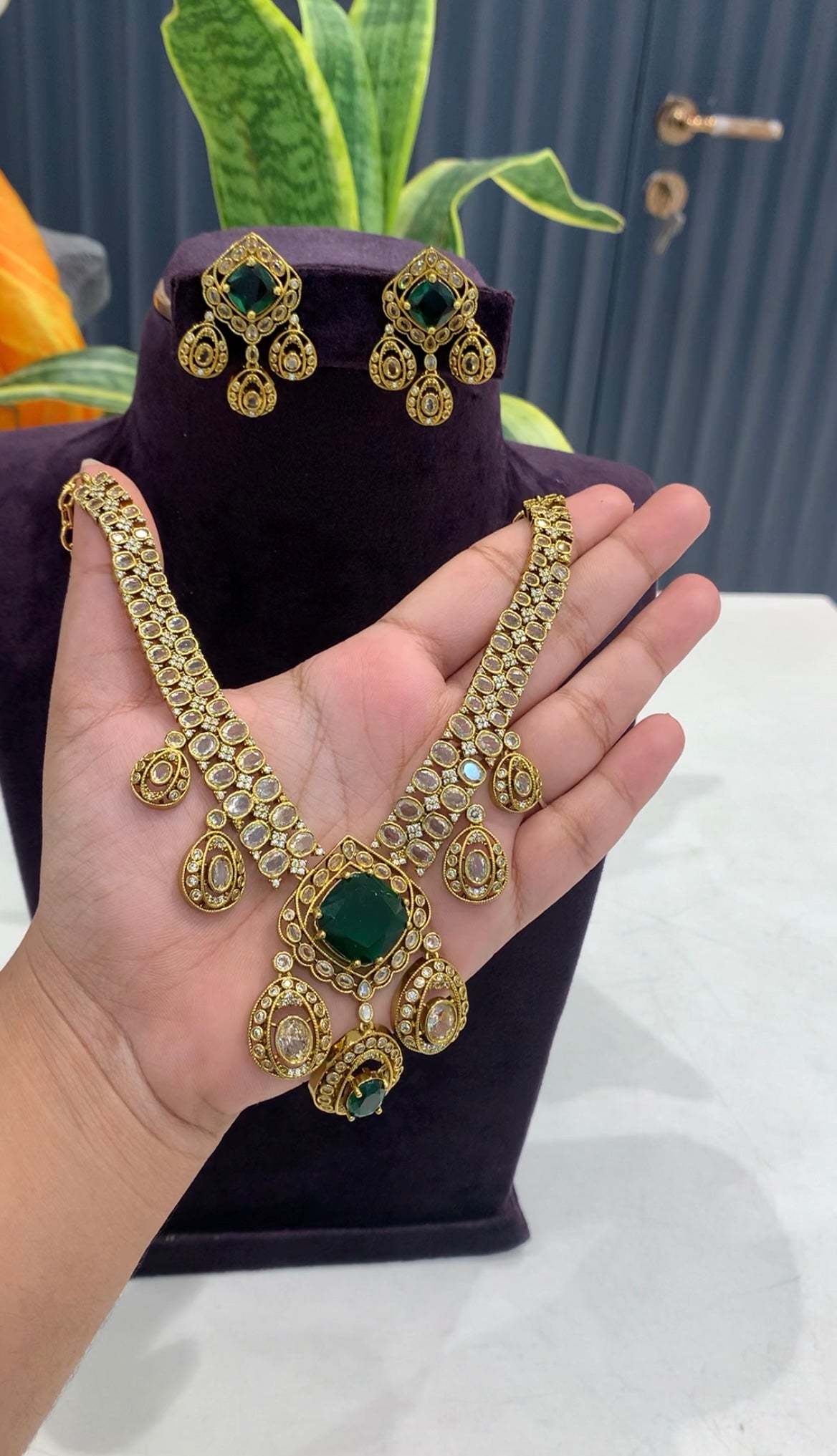 Beautiful CZ stones kanti model necklace with pushback earrings