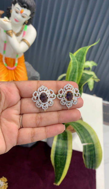 Beautiful GJ polish purple stone ear studs with screwback