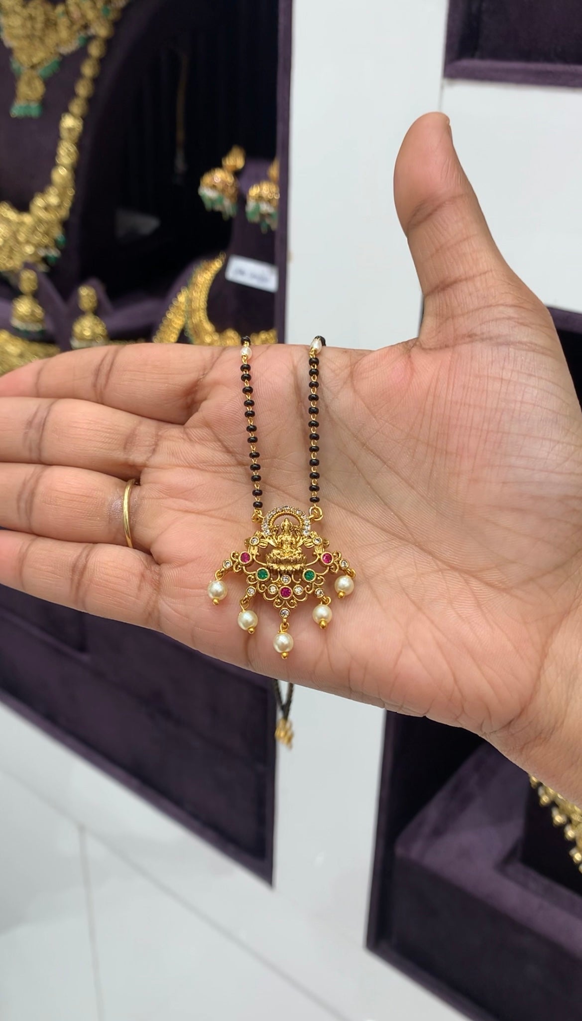 Bracelet Lakshmi devi pendent with blackbeads chain 18 inchs long