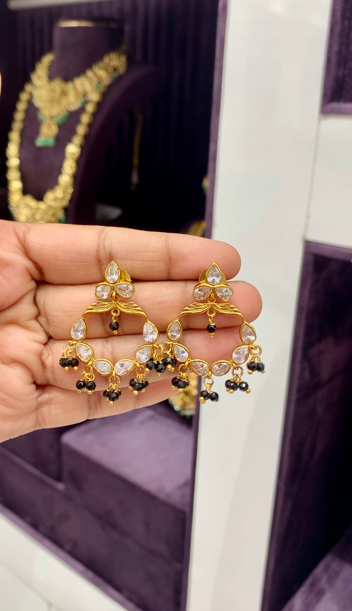 Beautiful uncut stone chandbali earrings with pushback