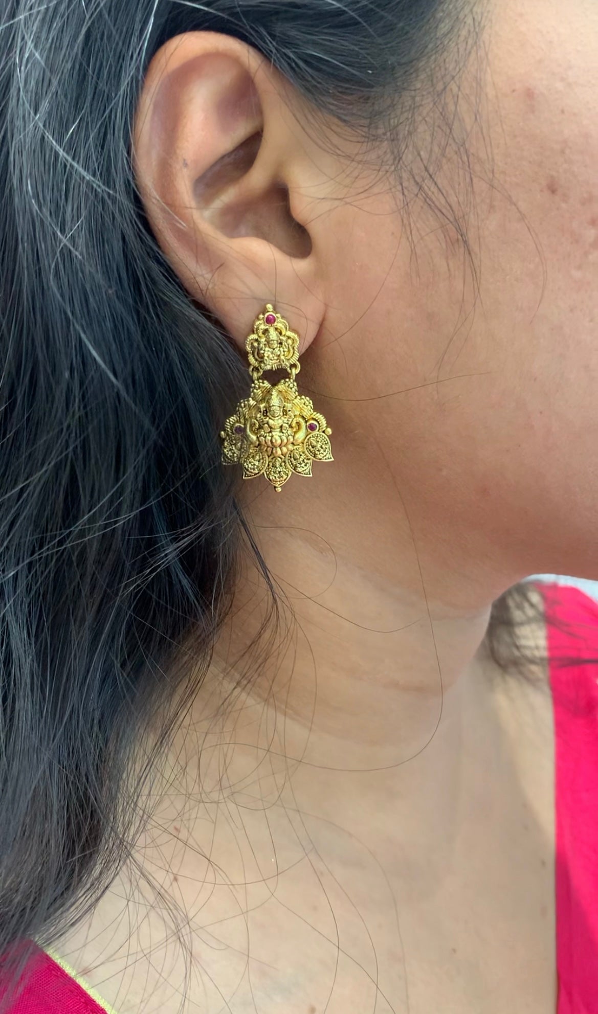 Beautiful lakshmi devi ear hangings with pushback