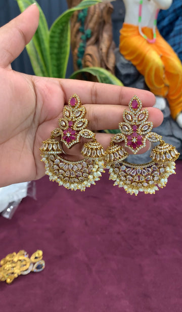 Beautiful CZ stone Chandbali earrings with pushback