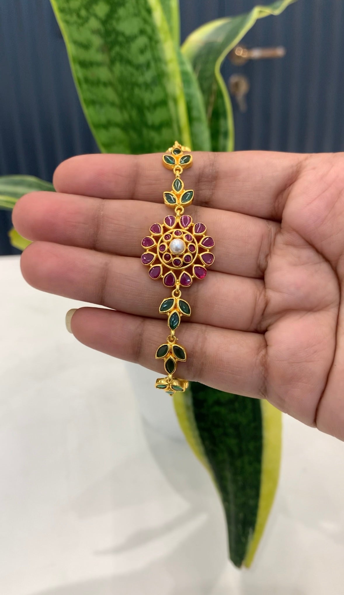 Beautiful green & ruby stone bracelet