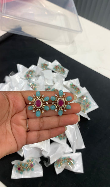 Beautiful CZ stone &  beads studs with pushback
