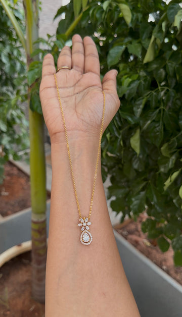 Because white stone locket with chandraharam chain 18 inchs long