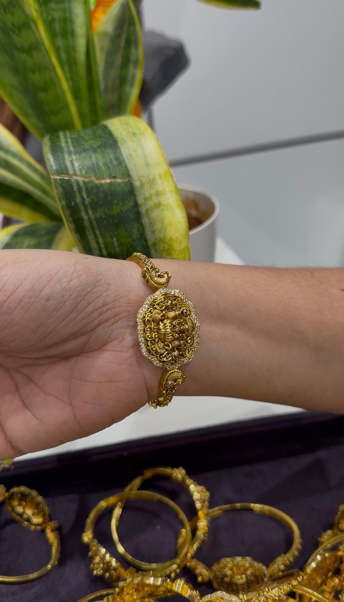 Beautiful Lakshmi devi & CZ stones openable bracelet