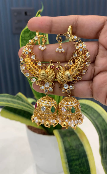 Beautiful peacock design Earcuffs with gold balls