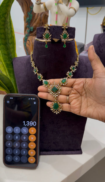 Beautiful green & white stones necklace with pushback earrings