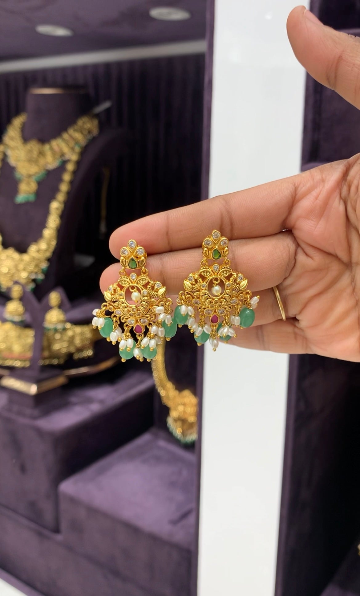 Beautiful mutli stone pushback Chandbali earrings with beads finishing