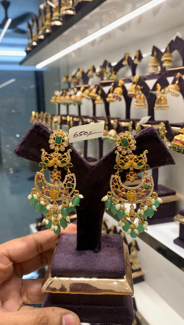 Beautiful peacock design chanbali earrings with pushback