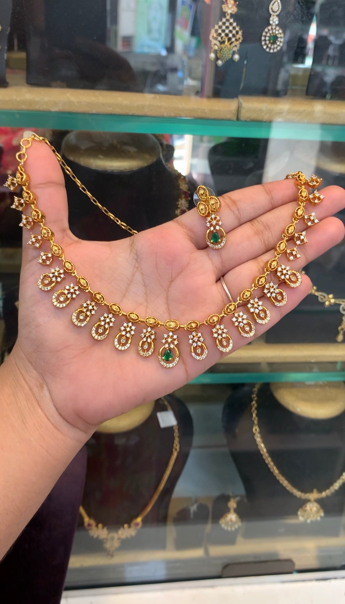 Beautiful simple CZ stones necklace with pushback earrings