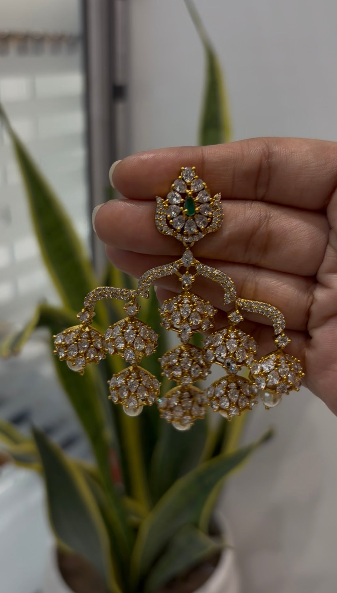 Beautiful CZ stones ear hangings with pushback
