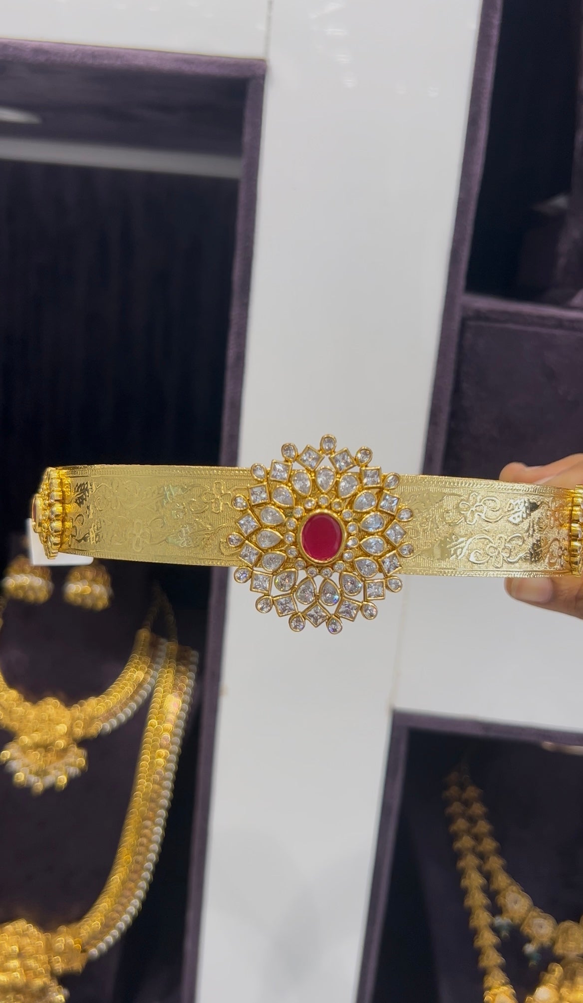Beautiful ruby stone pendant kids vaddanam