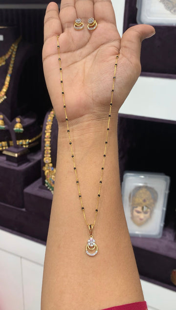 Simple italian fancy blackbeads chain with cute locket and earrings