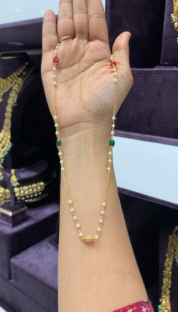 Beautiful handmaking pearls & chandraharam chain 18 inchs long
