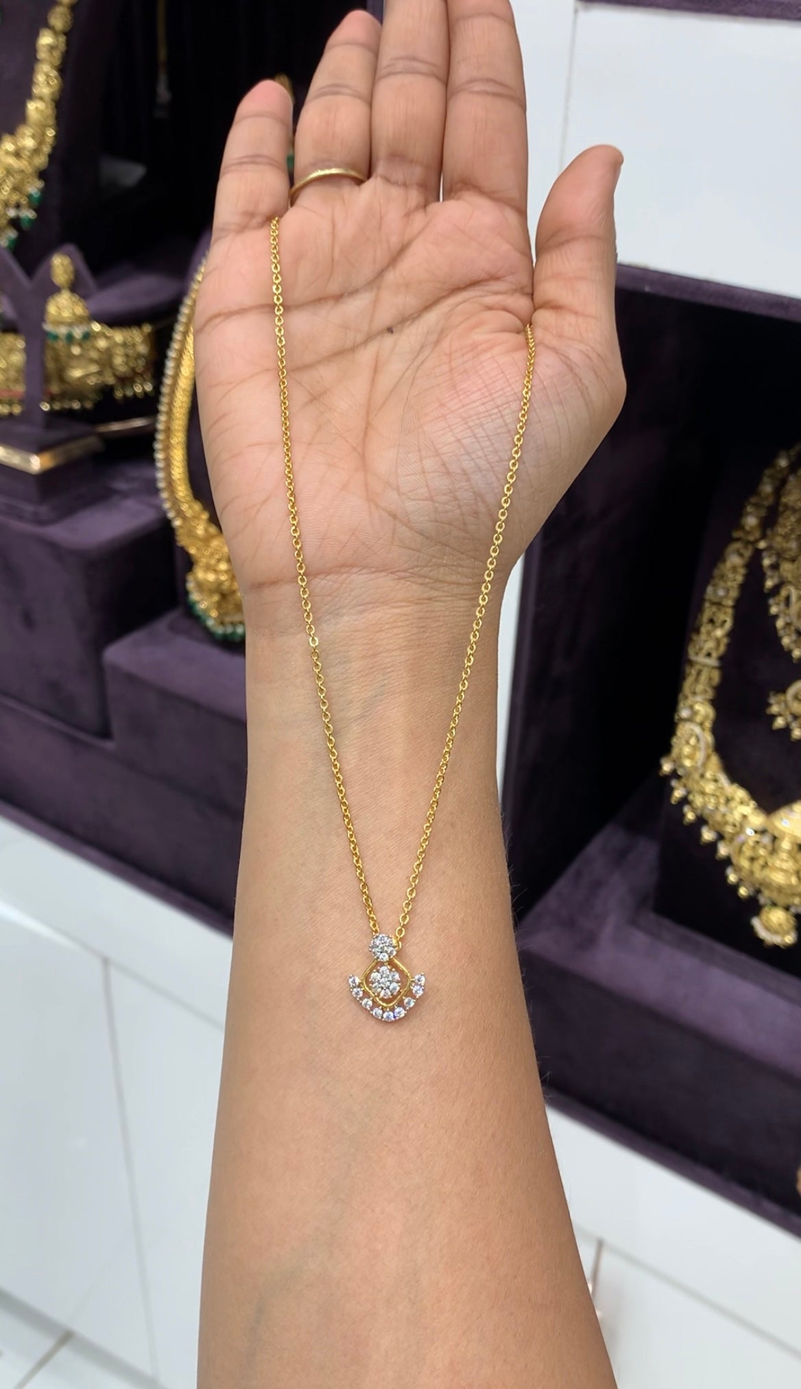 Beautiful white stones locket with chandraharam chain 18 inchs long