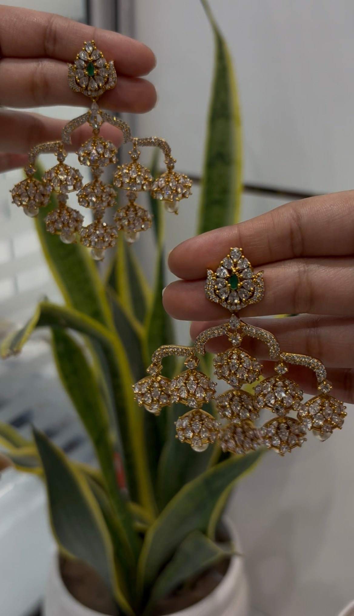 Beautiful CZ stones ear hangings with pushback