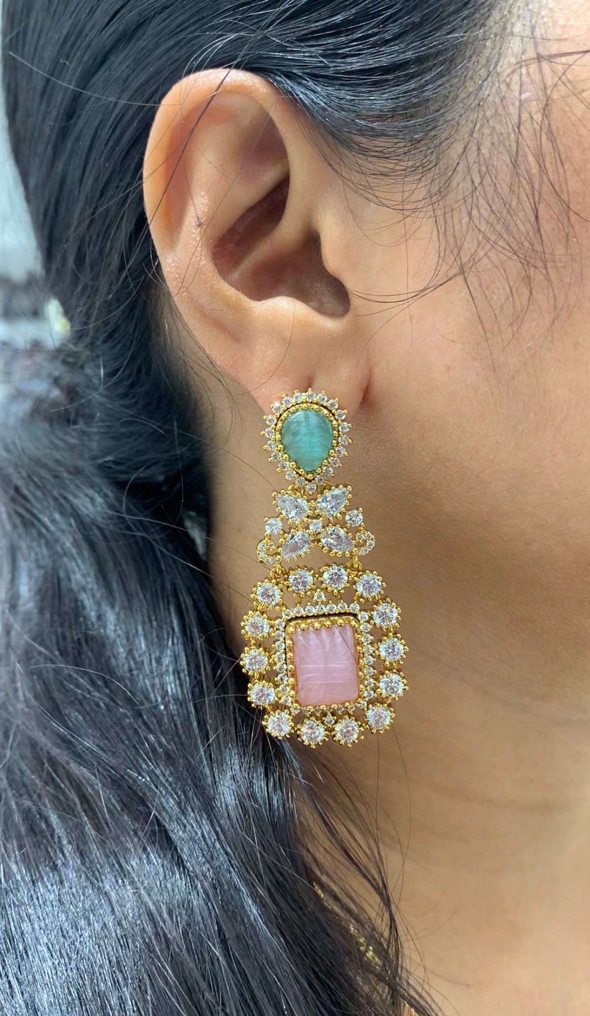 Beautiful CZ stone ear hangings with pushback