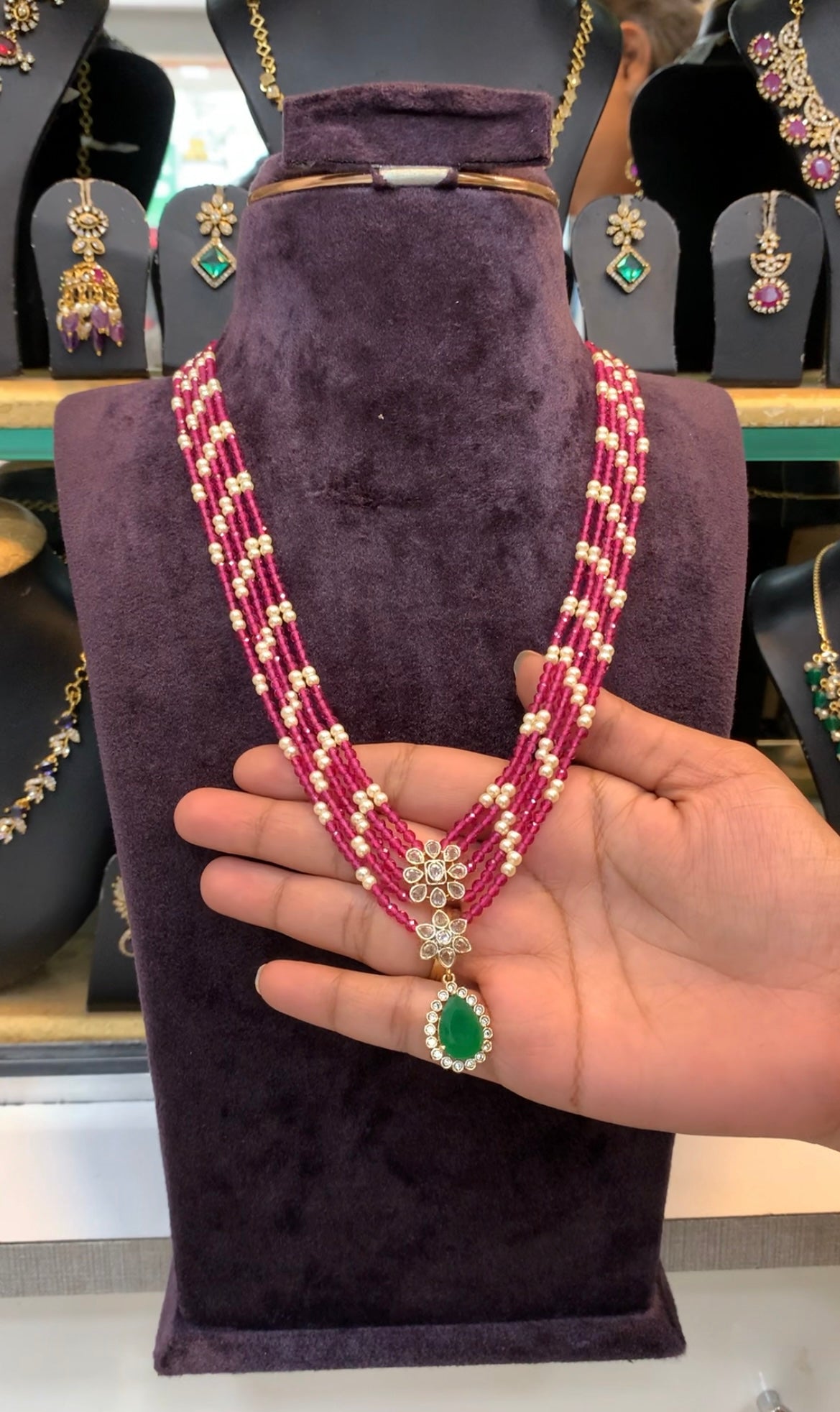 Beautiful pink & white beads 5 layers mala with simple locket