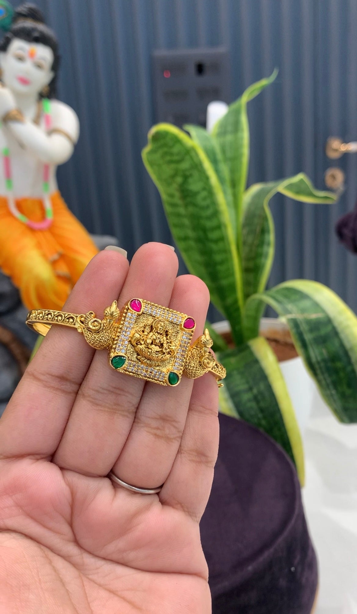 Beautiful Lakshmi devi & peacock design openable bracelet