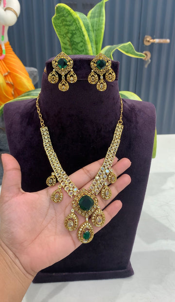Beautiful CZ stones kanti model necklace with pushback earrings