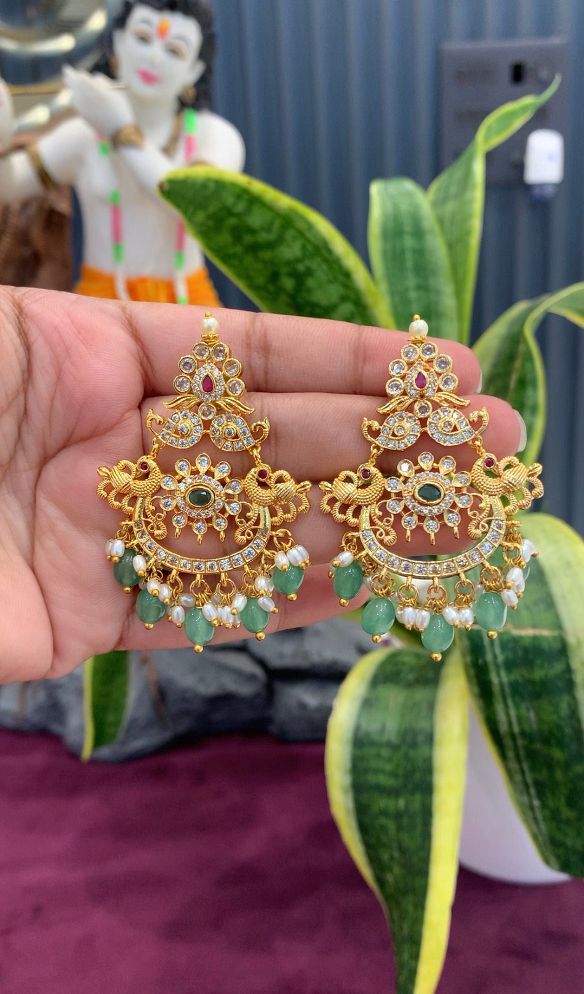 Beautiful peacock design chandbali earrings with pushback