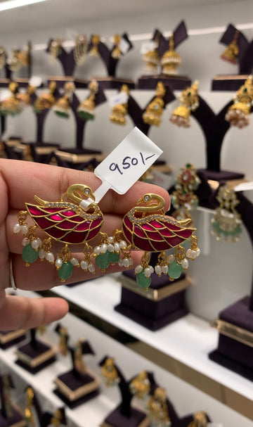 Beautiful jadau kundhan swan earrings with pushback