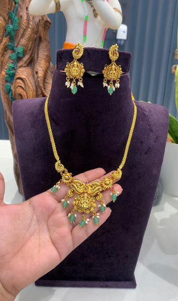 Beautiful Lakshmi devi simple neckset with pushback ear hangings