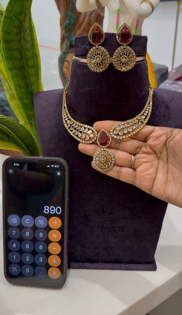 Beautiful kanti model CZ stones necklace with pushback earrings