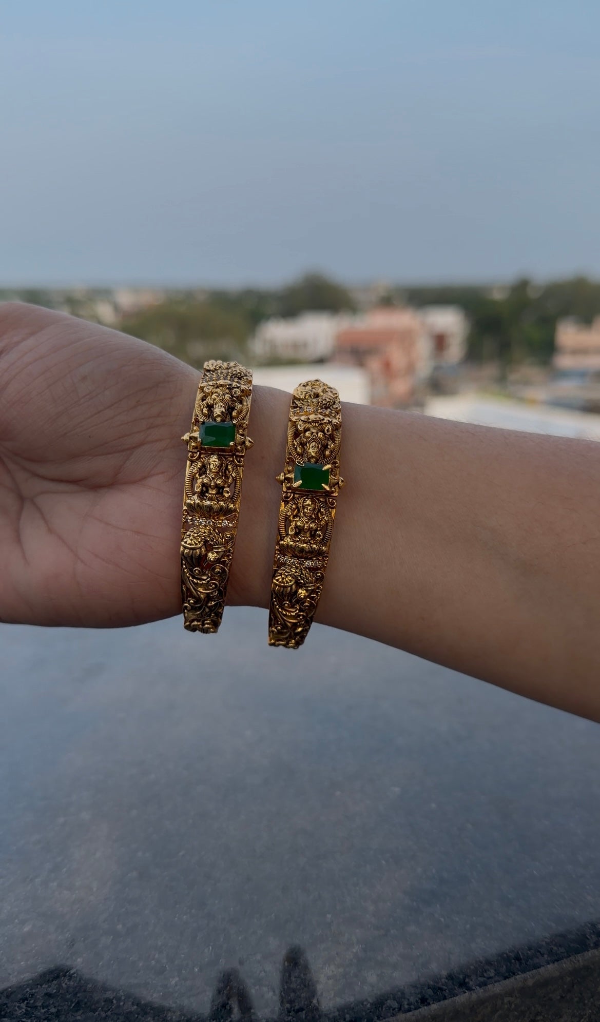 Beautiful Lakshmi devi & green stone openable bracelet