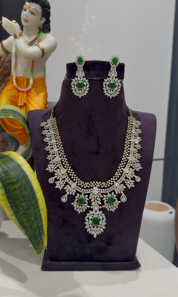 Beautiful Gj polish  white and green stones necklace with screwback earrings