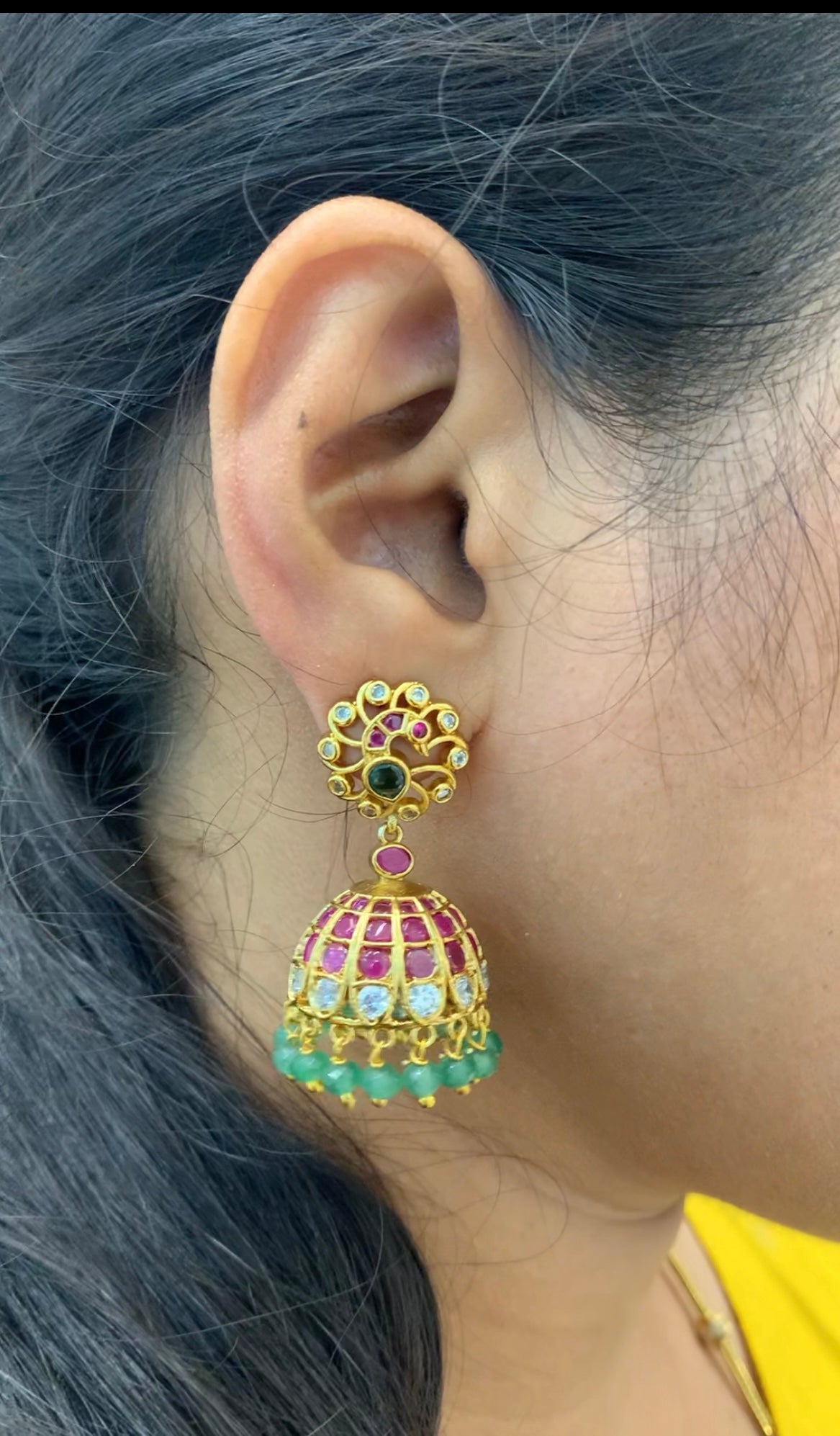 Beautiful peacock design pota stone pushback jumkis with beads finishing