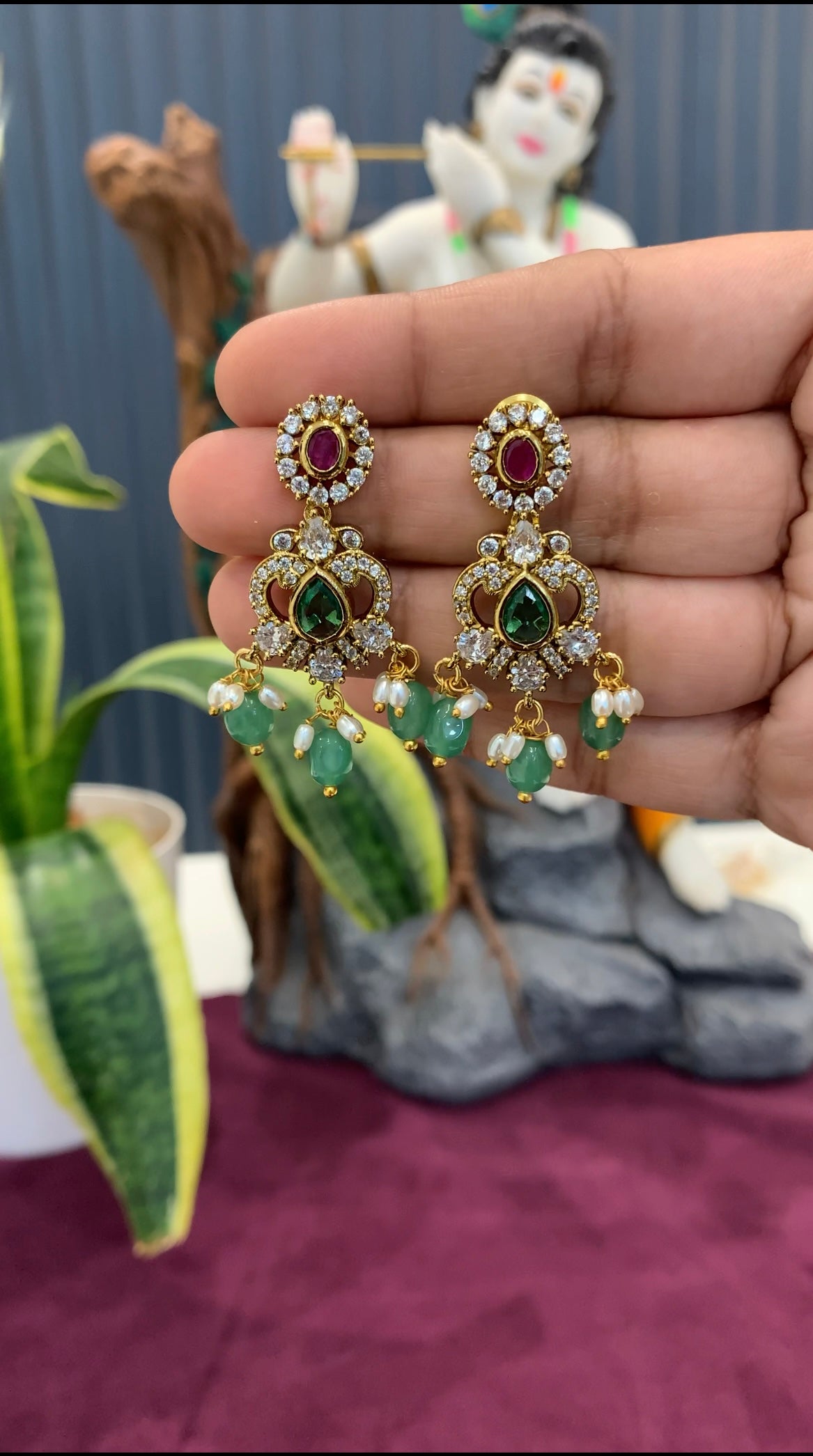 Beautiful CZ stones ear hangings with pushback