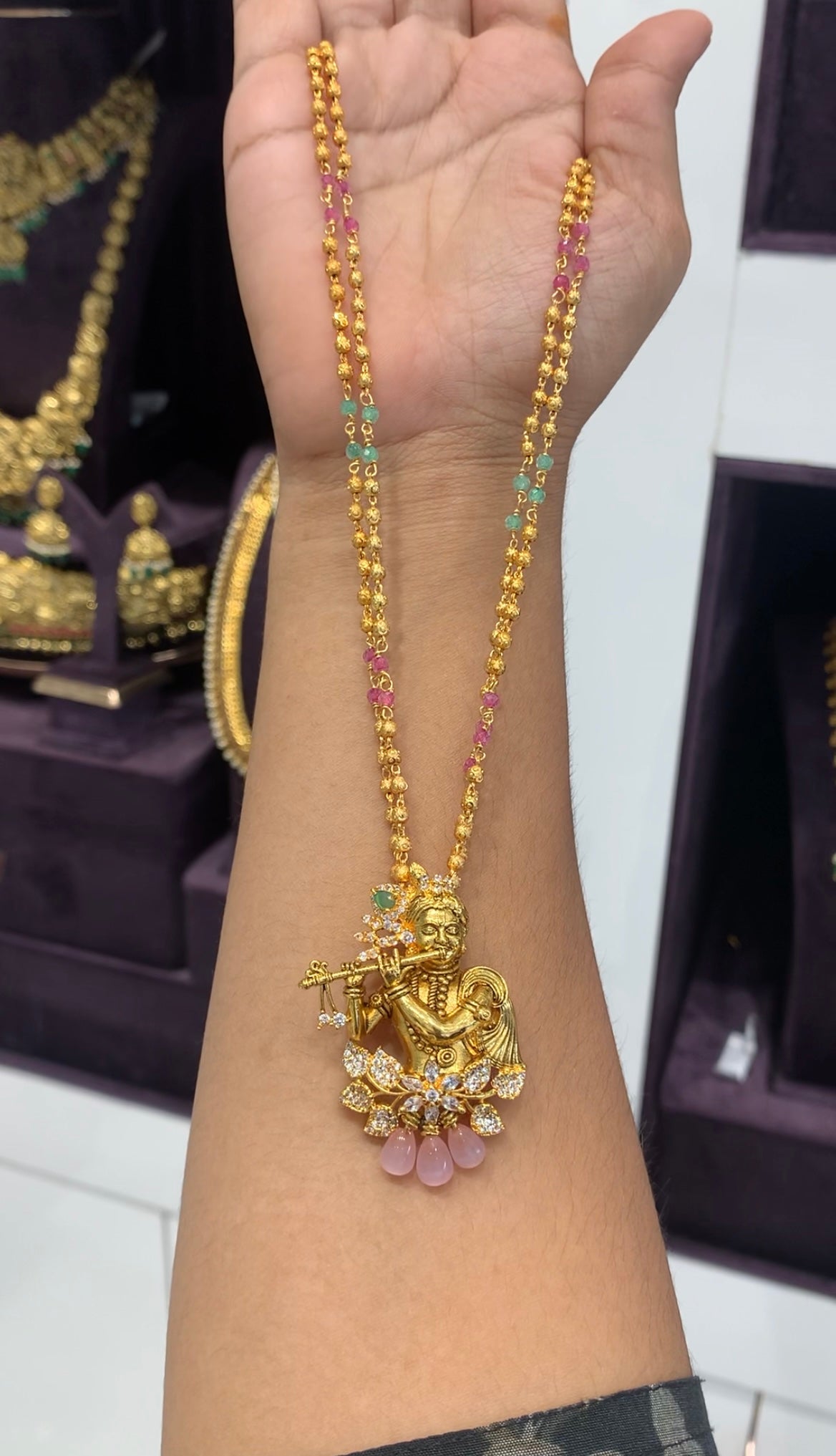 Beautiful krishna pendant with gold balls chain 18 inchs long