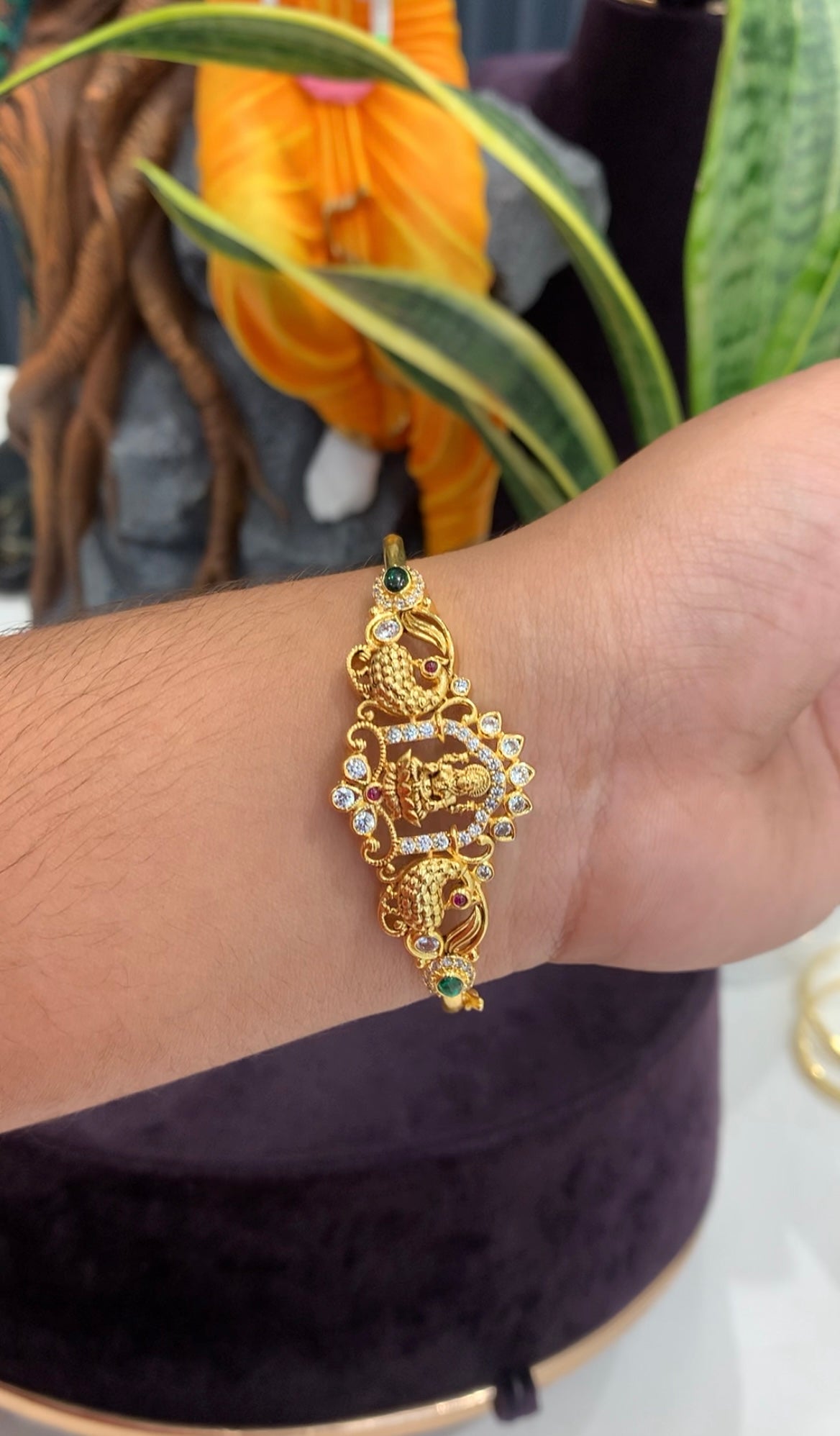 Beautiful Lakshmi devi & peacock design openable bracelet