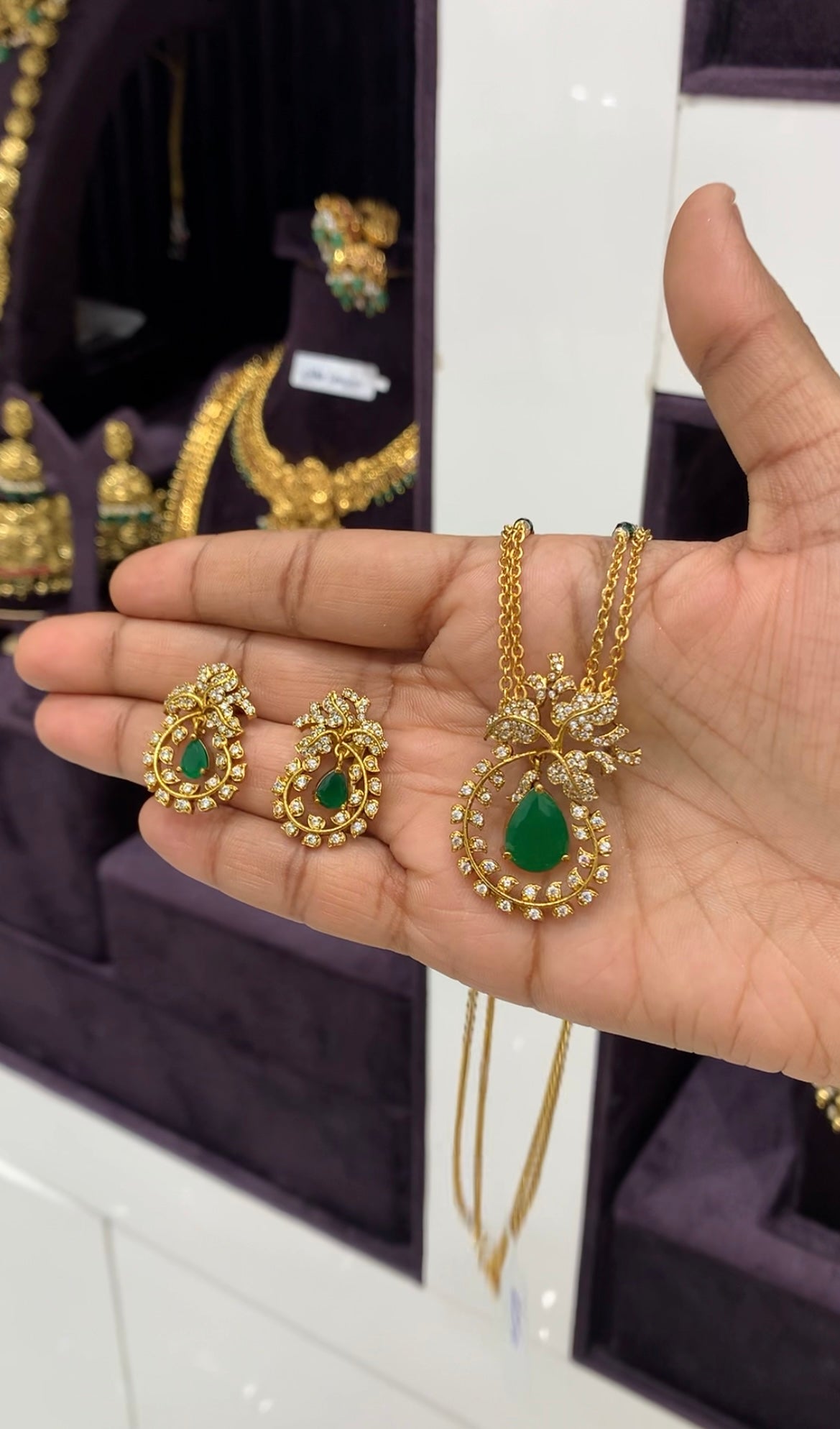 Beautiful green color pendent set with handmaking beads & chandraharam chain 18 inchs long