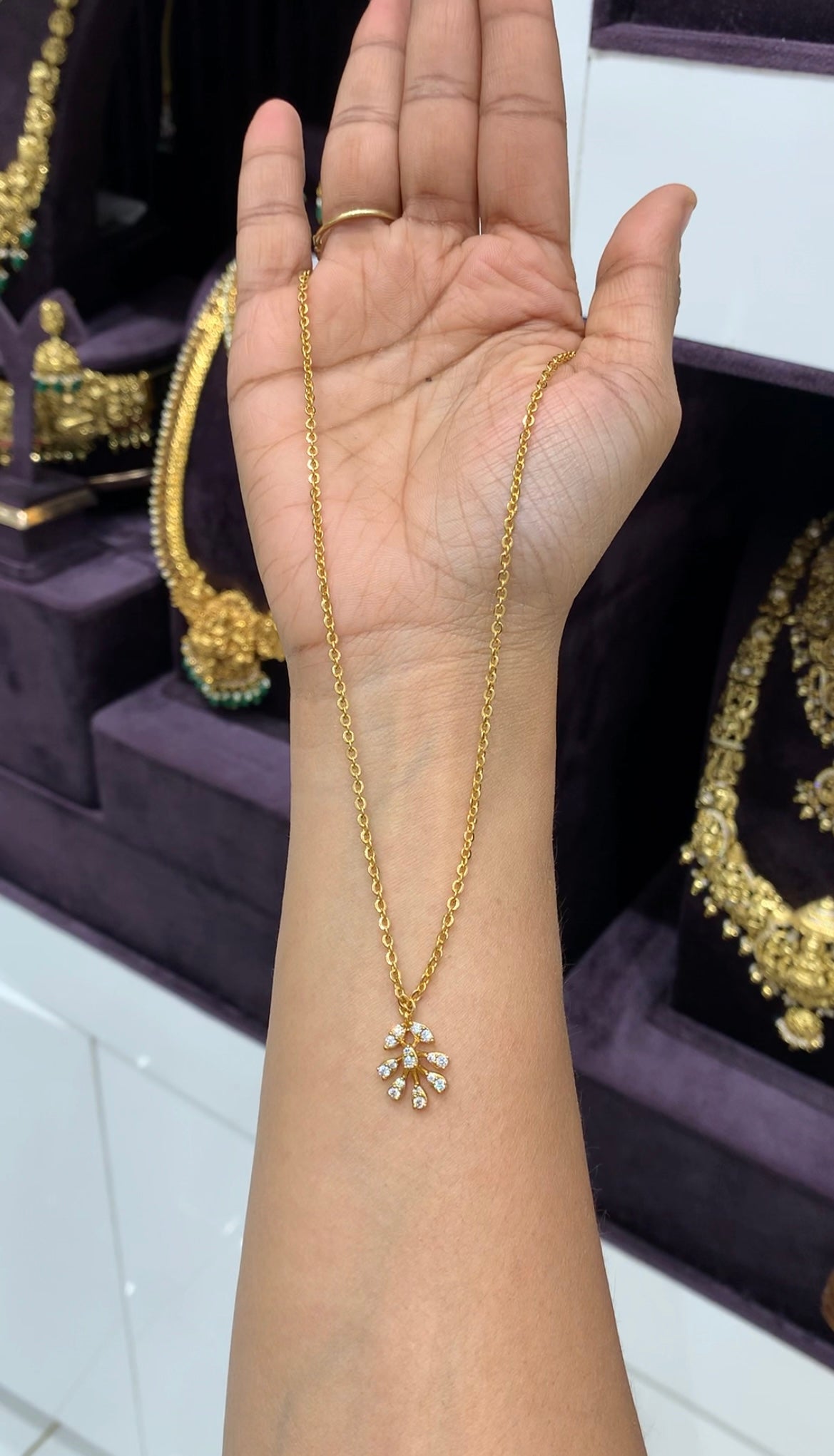Beautiful white stone locket with chandraharam chain 18 inchs long