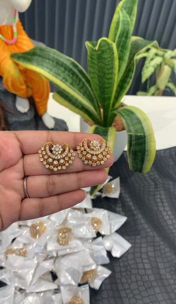 Beautiful CZ stones moon shape studs with pushback