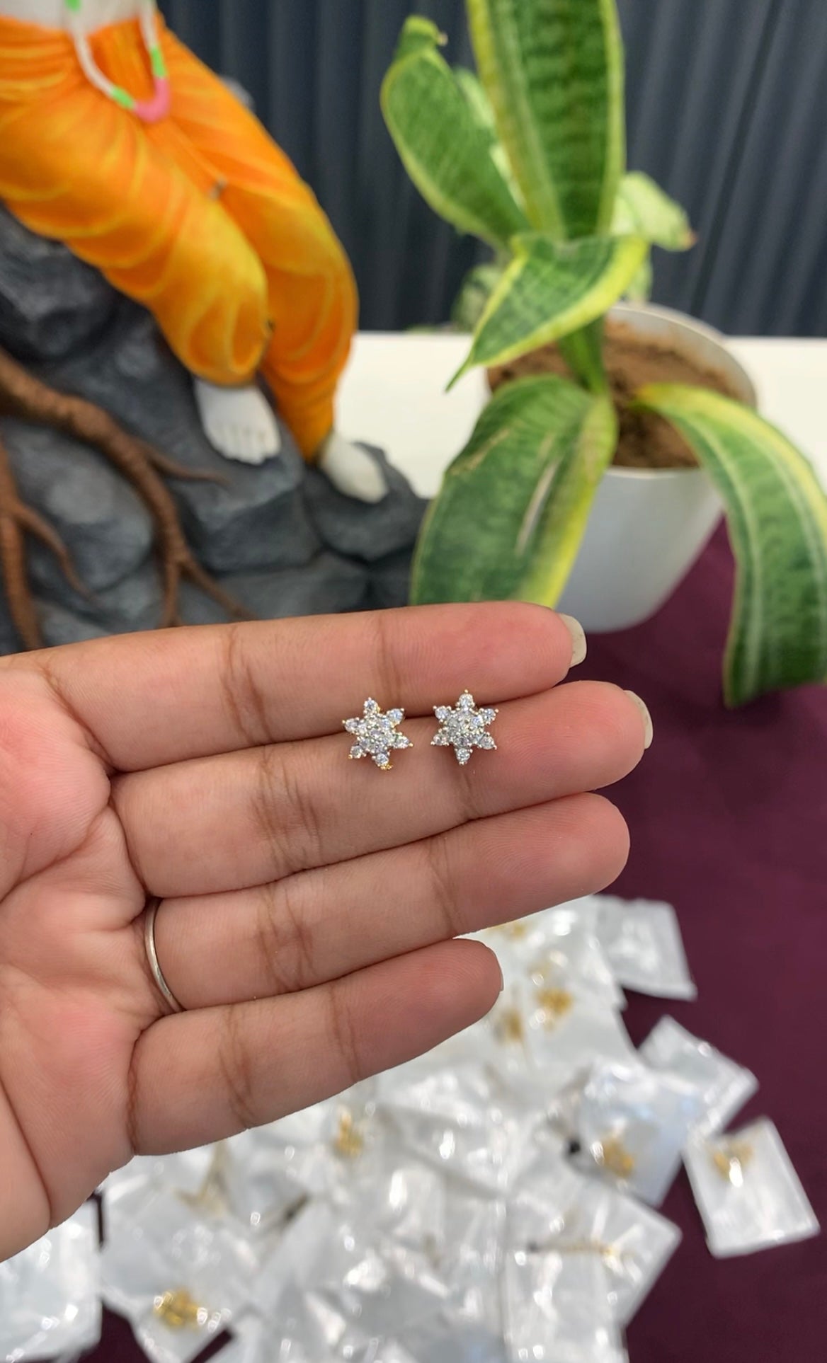 Beautiful white stone star shape studs with pushback