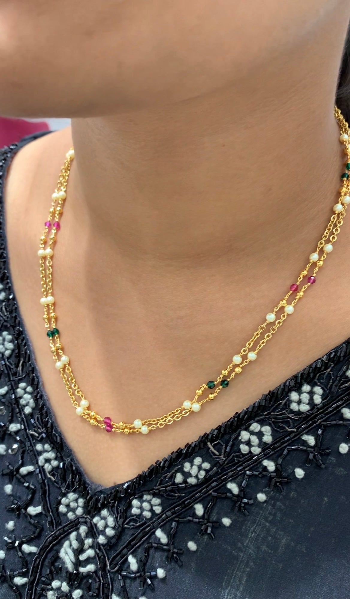 Beautiful handmaking chandraharam & beads 2 layers chain 18 inchs long