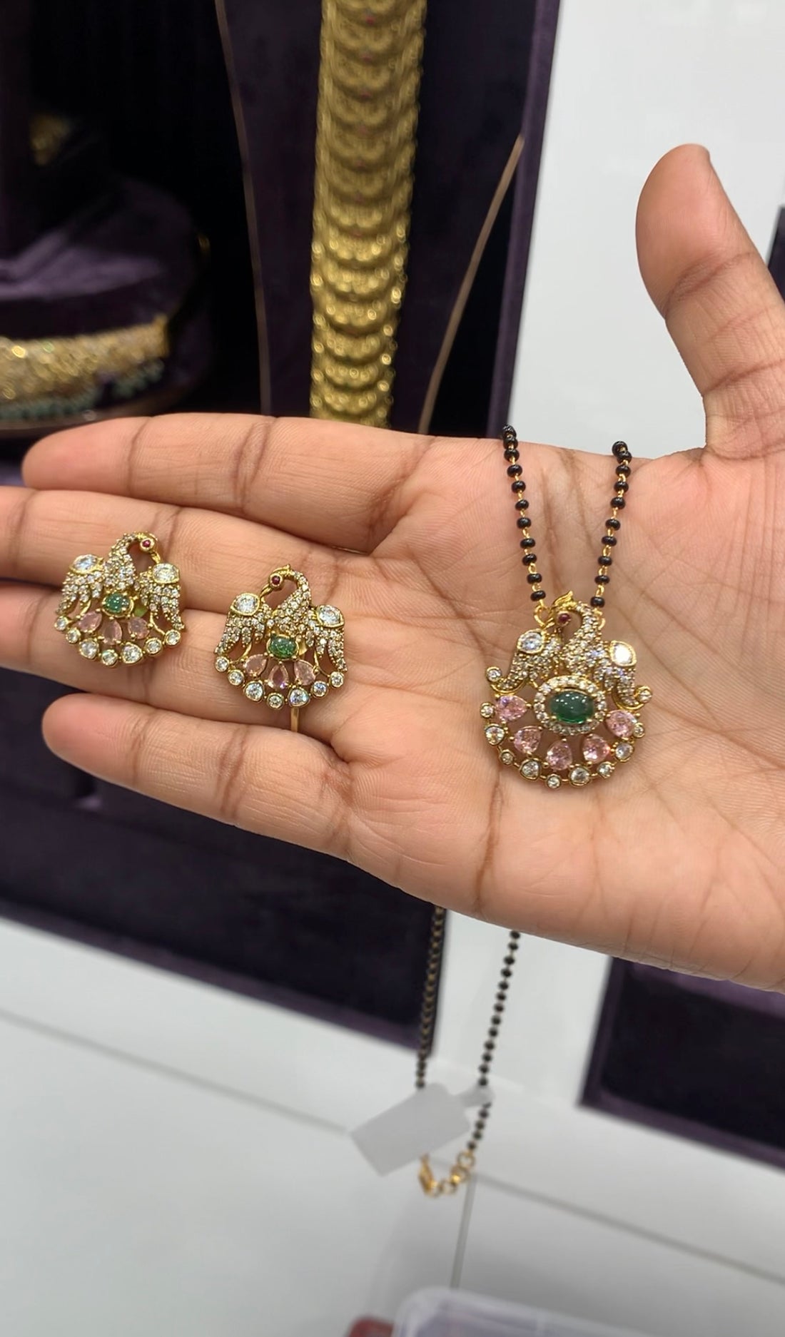 Beautiful peacock design pendant set with blackbeads chain 18 inchs long