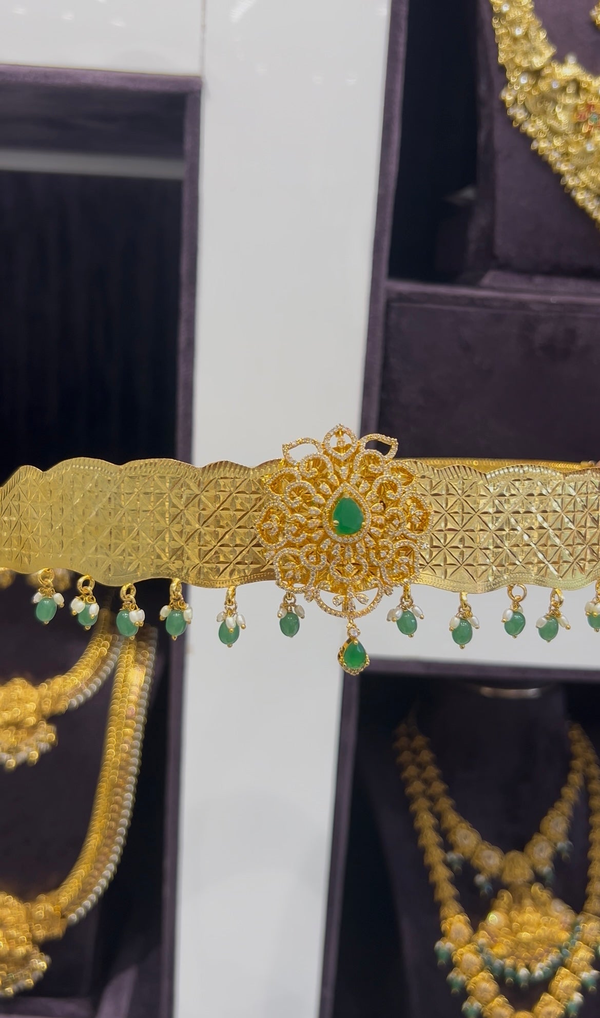 Beautiful CZ stone pendant kids vaddanam with beads finishing