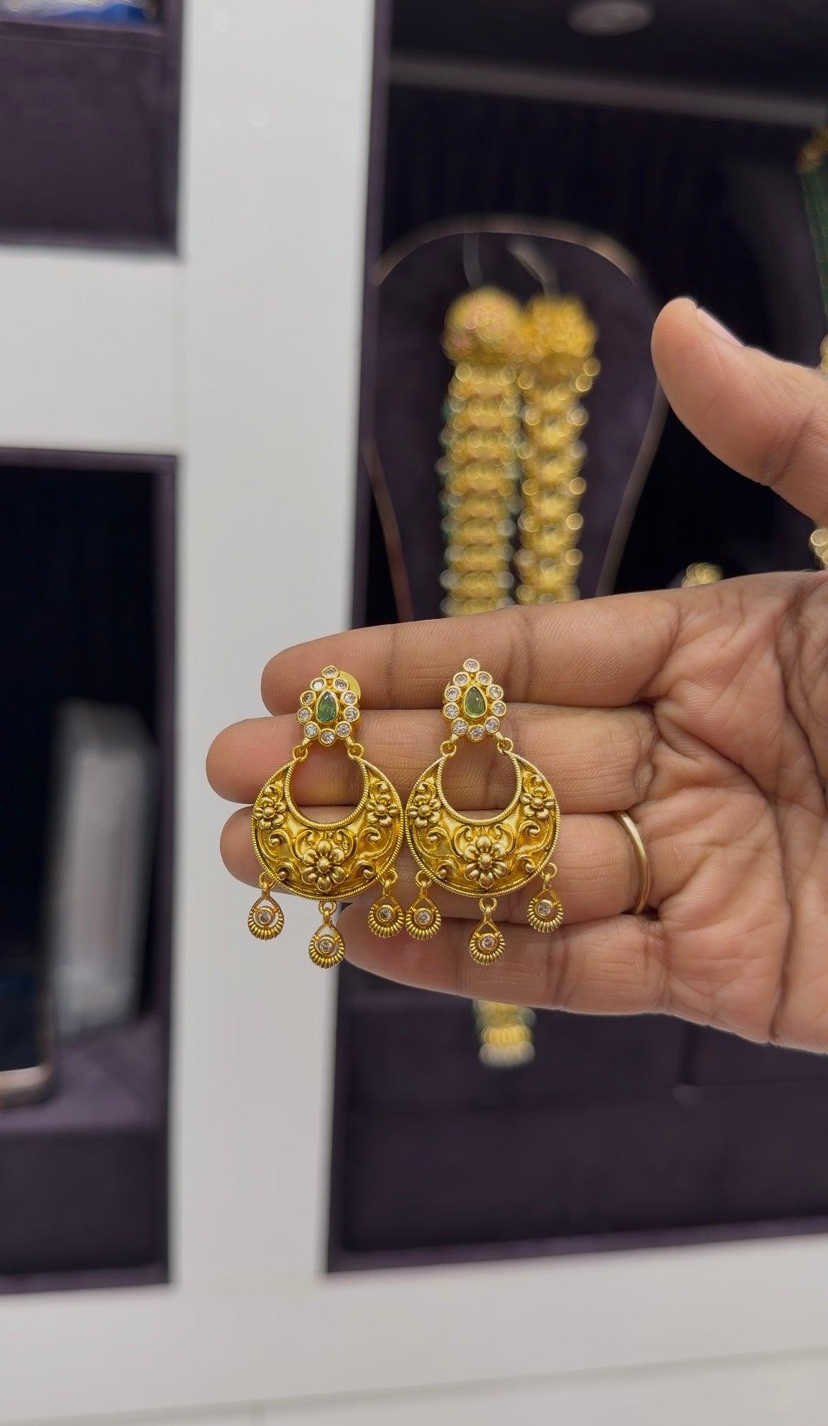 Beautiful chandbali model double step necklace with pushback earrings